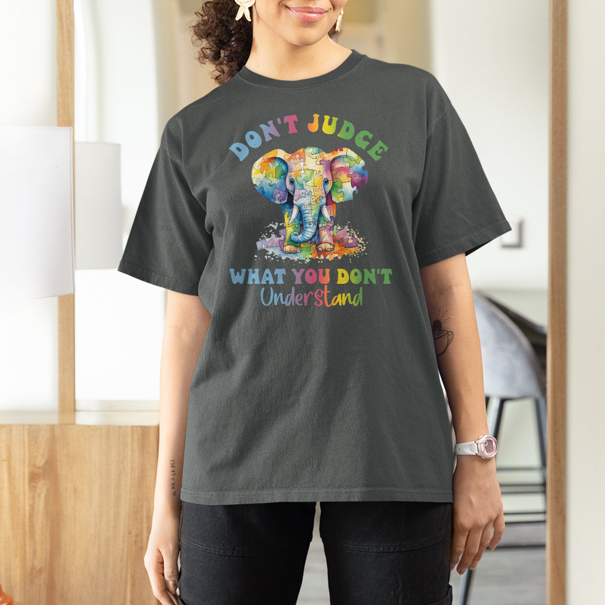 Autism Awareness Acceptance Elephant T Shirt For Women It's OK To Be Different - Wonder Print Shop