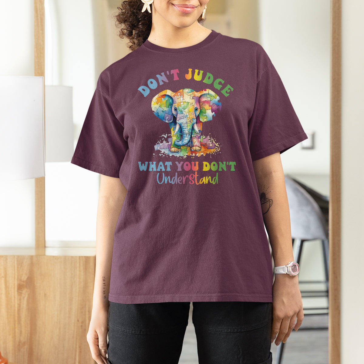 Autism Awareness Acceptance Elephant T Shirt For Women It's OK To Be Different - Wonder Print Shop