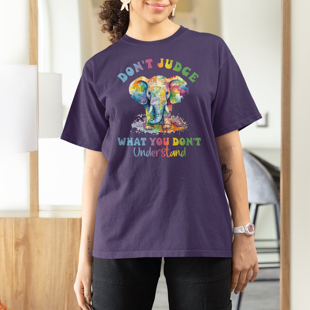 Autism Awareness Acceptance Elephant T Shirt For Women It's OK To Be Different - Wonder Print Shop