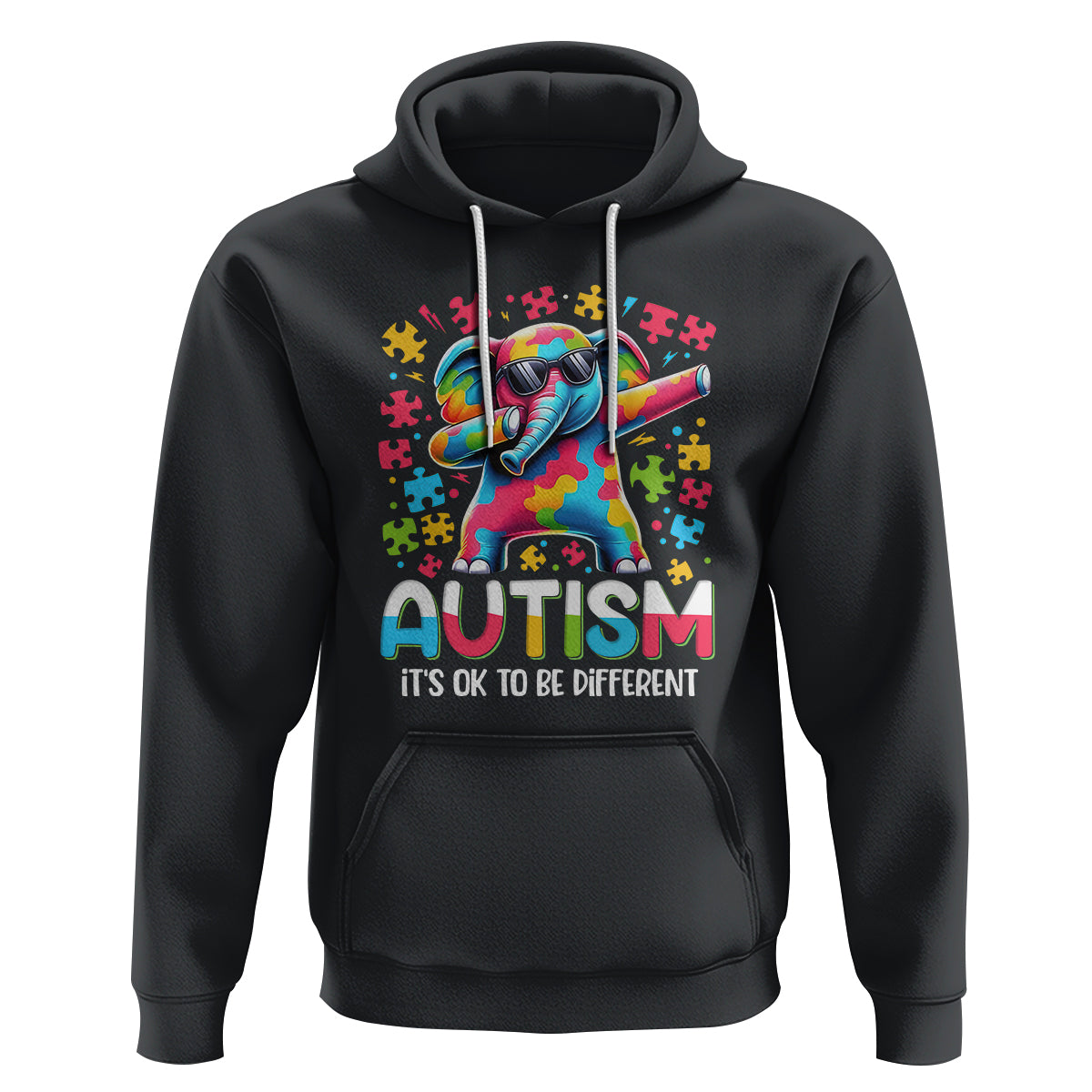 Autism Awareness Dabbing Elephant Hoodie Its Ok To Be Different - Wonder Print Shop