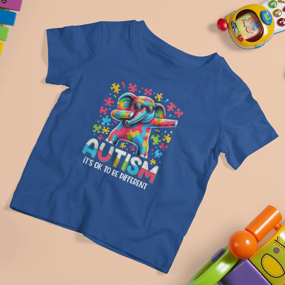 Autism Awareness Dabbing Elephant T Shirt For Kid Its Ok To Be Different - Wonder Print Shop
