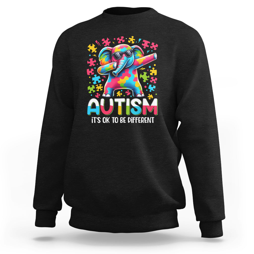 Autism Awareness Dabbing Elephant Sweatshirt Its Ok To Be Different - Wonder Print Shop