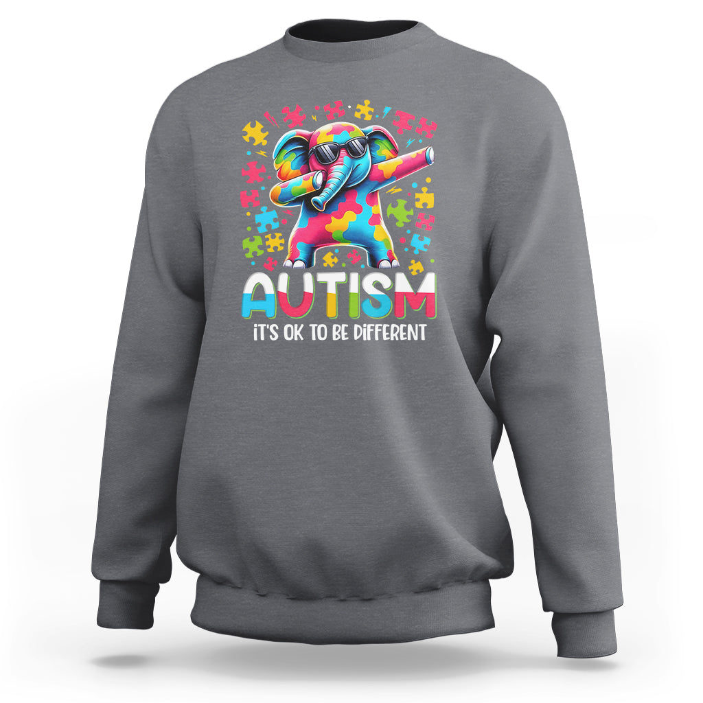Autism Awareness Dabbing Elephant Sweatshirt Its Ok To Be Different - Wonder Print Shop