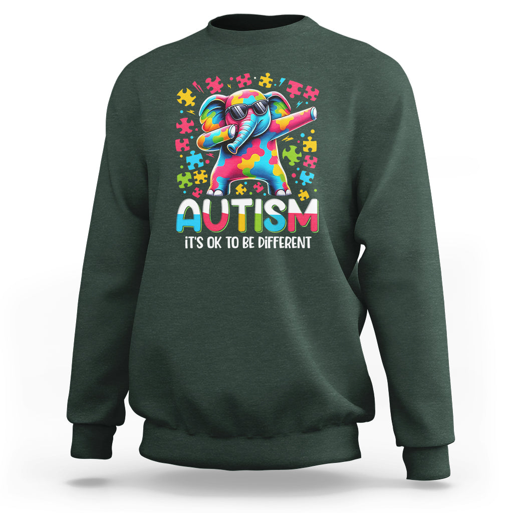 Autism Awareness Dabbing Elephant Sweatshirt Its Ok To Be Different - Wonder Print Shop