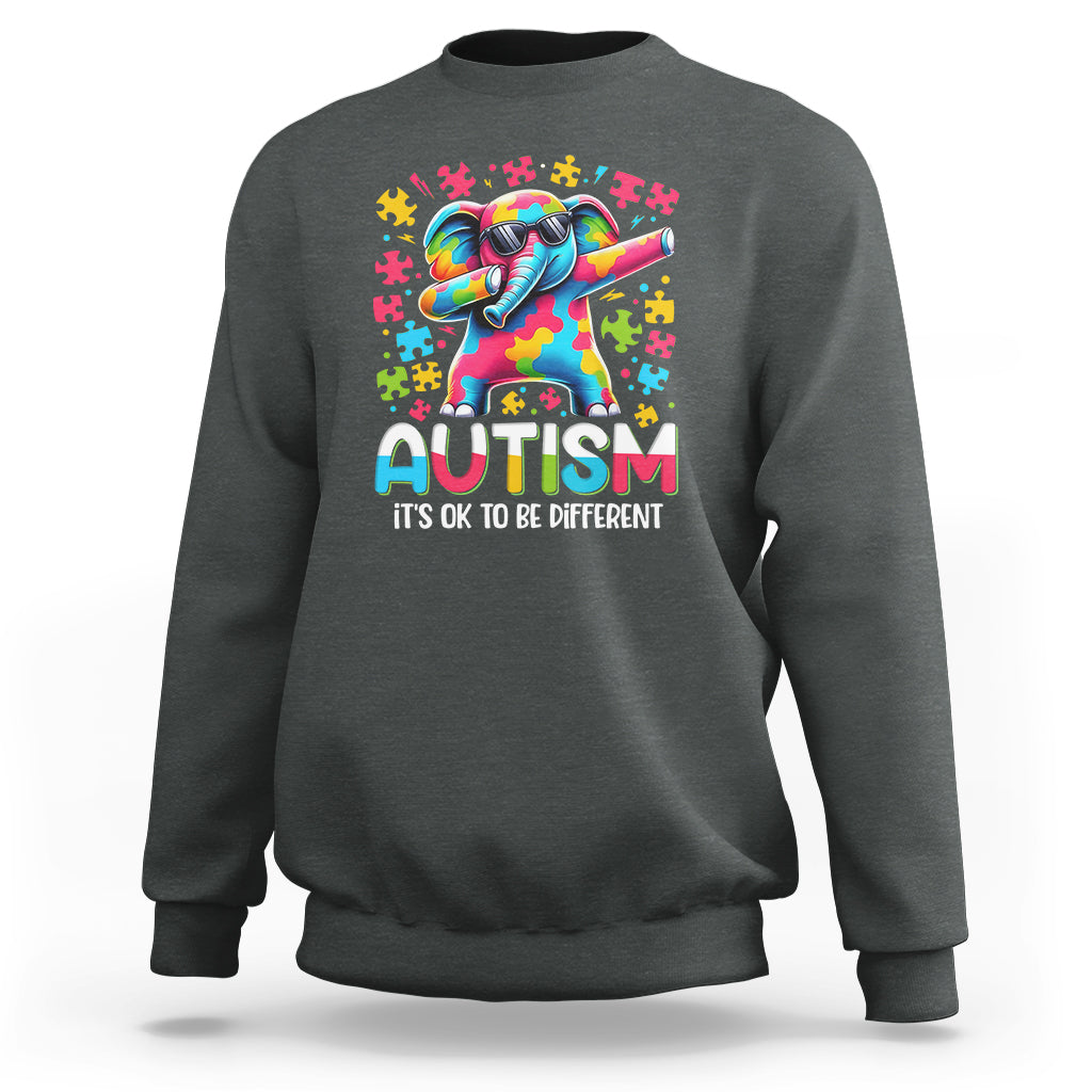 Autism Awareness Dabbing Elephant Sweatshirt Its Ok To Be Different - Wonder Print Shop