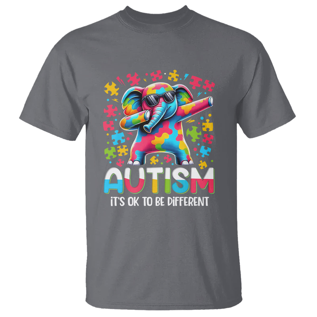 Autism Awareness Dabbing Elephant T Shirt Its Ok To Be Different - Wonder Print Shop