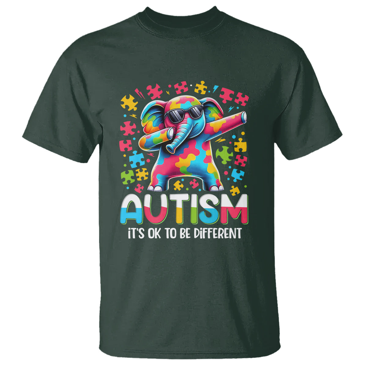 Autism Awareness Dabbing Elephant T Shirt Its Ok To Be Different - Wonder Print Shop