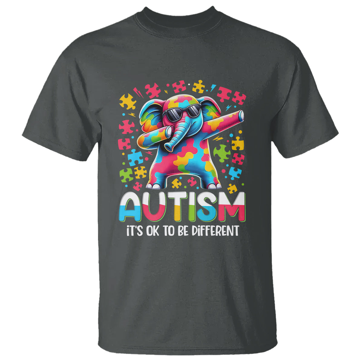 Autism Awareness Dabbing Elephant T Shirt Its Ok To Be Different - Wonder Print Shop