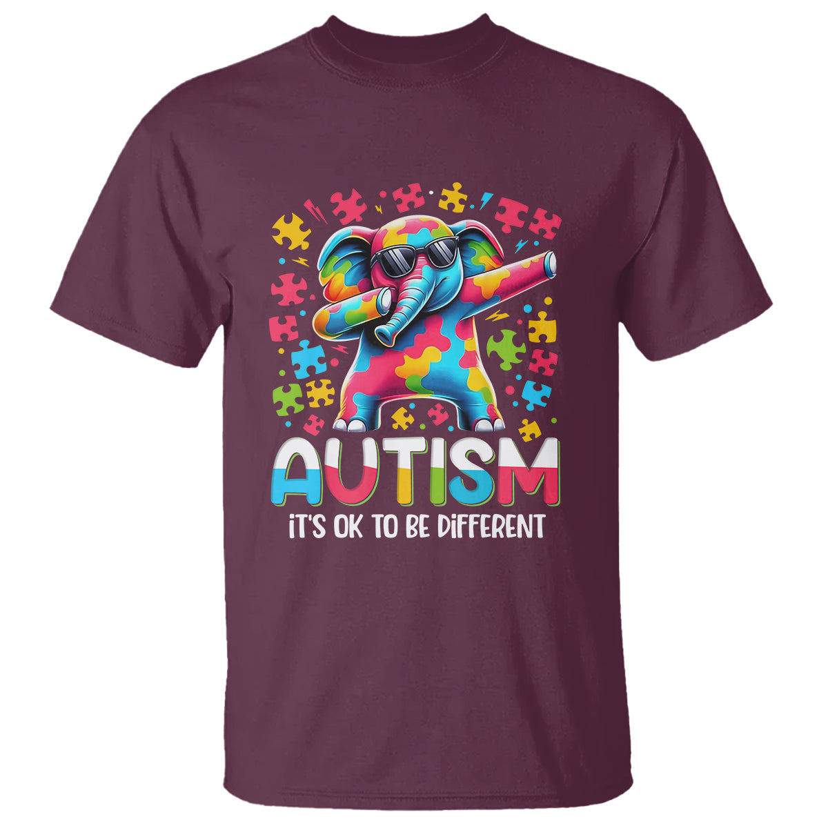 Autism Awareness Dabbing Elephant T Shirt Its Ok To Be Different - Wonder Print Shop