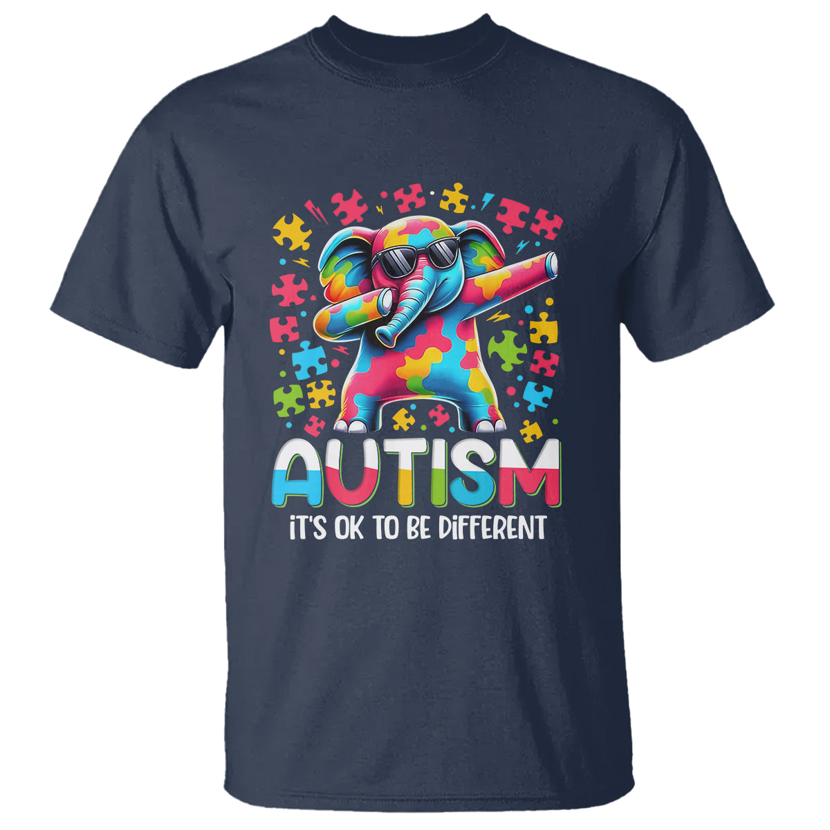 Autism Awareness Dabbing Elephant T Shirt Its Ok To Be Different - Wonder Print Shop