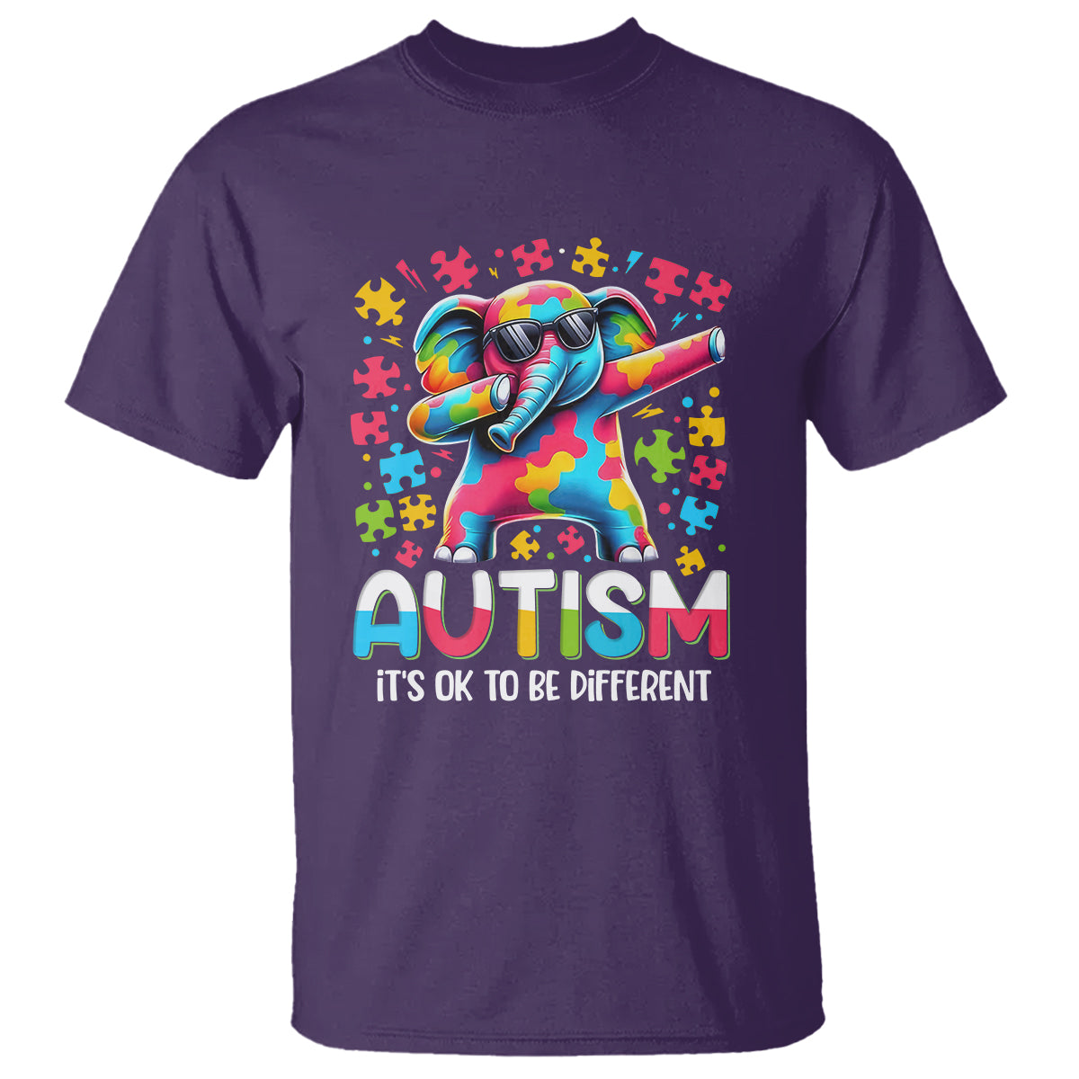 Autism Awareness Dabbing Elephant T Shirt Its Ok To Be Different - Wonder Print Shop