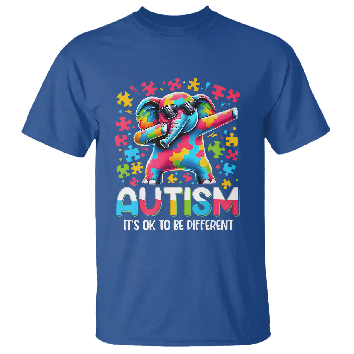Autism Awareness Dabbing Elephant T Shirt Its Ok To Be Different - Wonder Print Shop