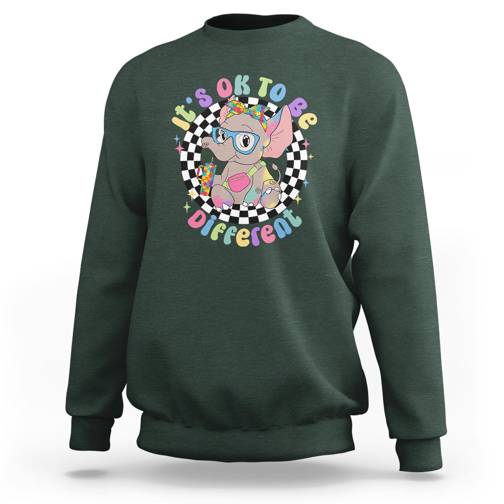 Support Autism Sweatshirt It's Okay To Be Different Funny Elephant - Wonder Print Shop