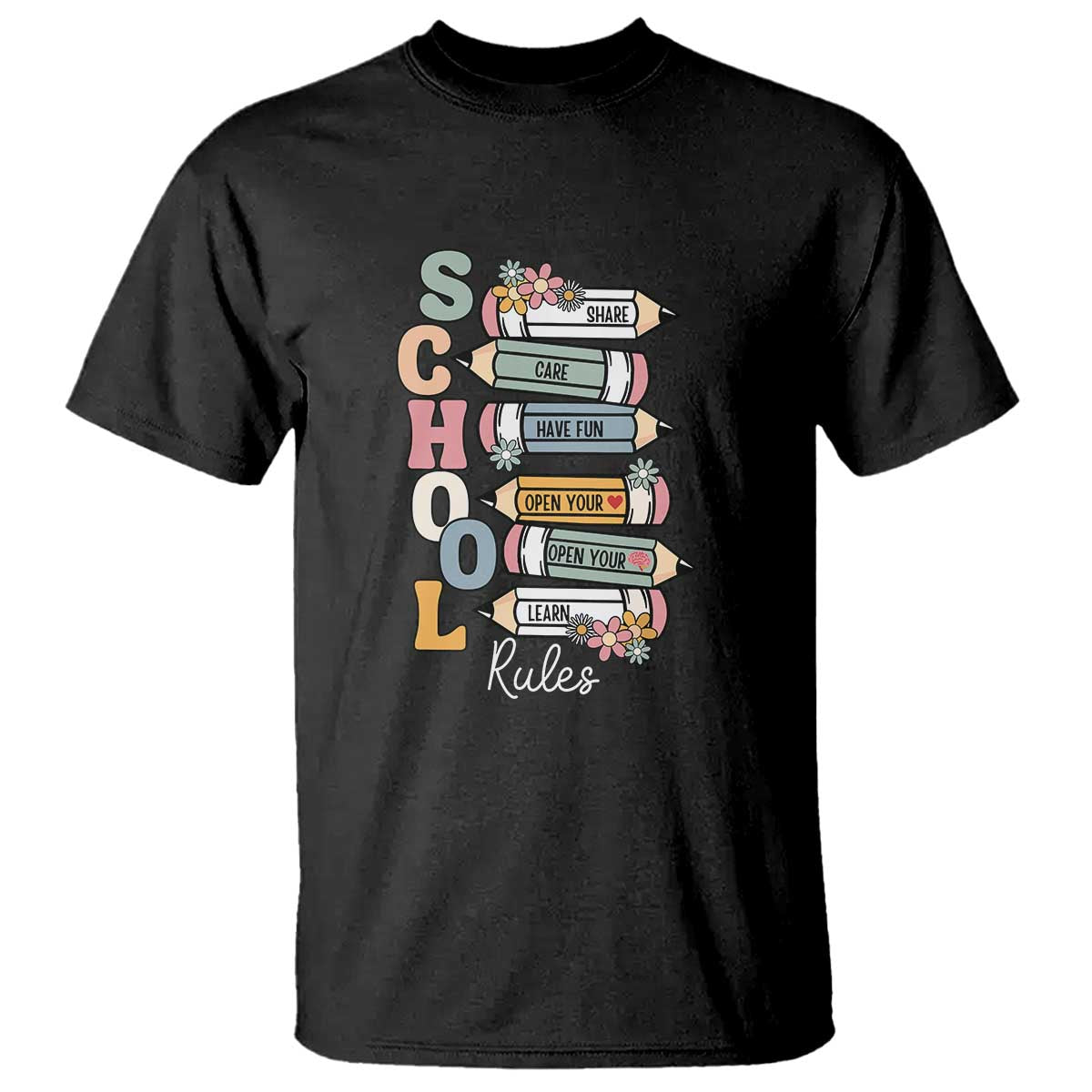 Back to School Teacher T Shirt Classroom Rules, Share, Care, Learn - Wonder Print Shop