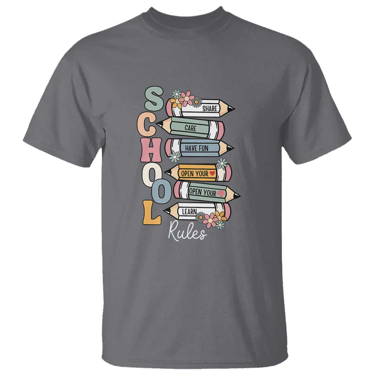 Back to School Teacher T Shirt Classroom Rules, Share, Care, Learn - Wonder Print Shop