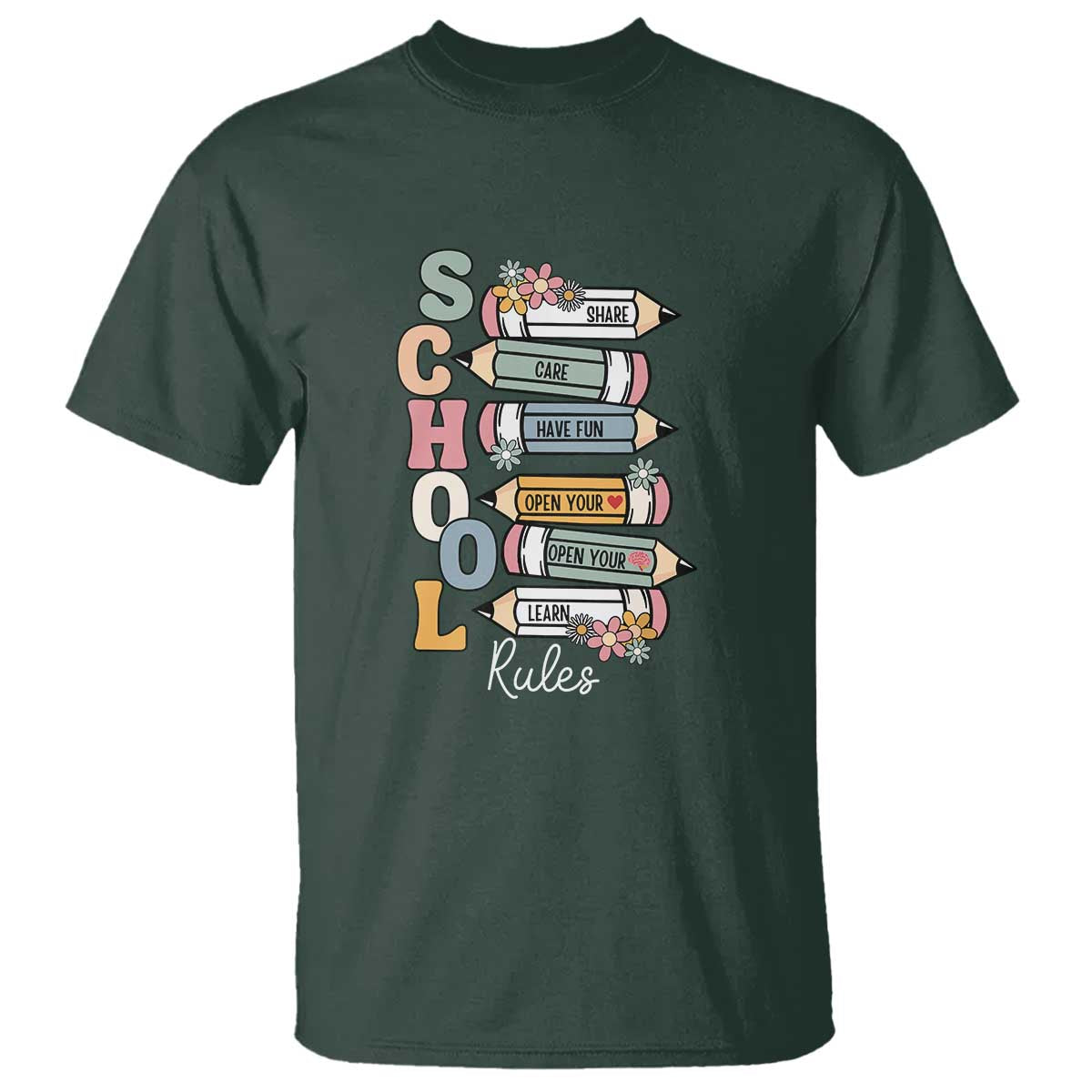 Back to School Teacher T Shirt Classroom Rules, Share, Care, Learn - Wonder Print Shop