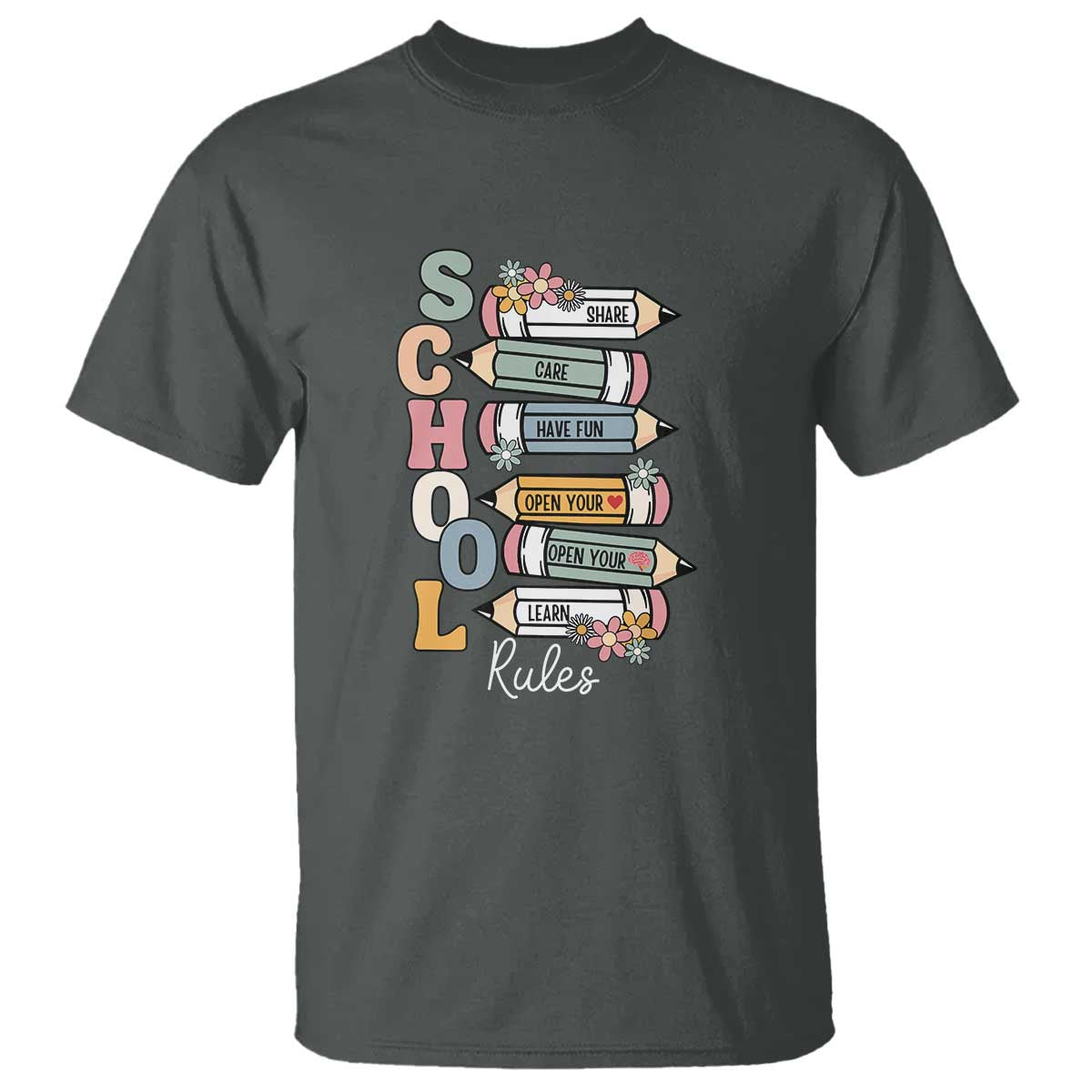 Back to School Teacher T Shirt Classroom Rules, Share, Care, Learn - Wonder Print Shop