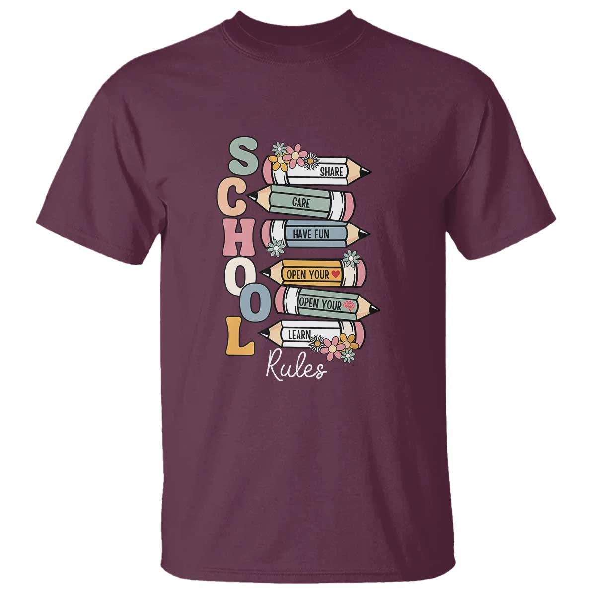 Back to School Teacher T Shirt Classroom Rules, Share, Care, Learn - Wonder Print Shop
