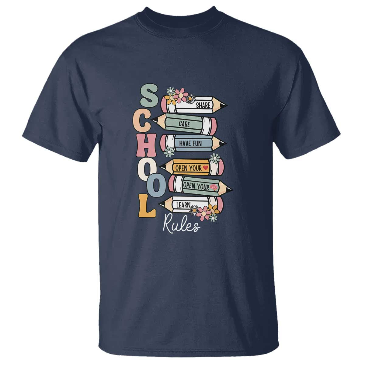 Back to School Teacher T Shirt Classroom Rules, Share, Care, Learn - Wonder Print Shop
