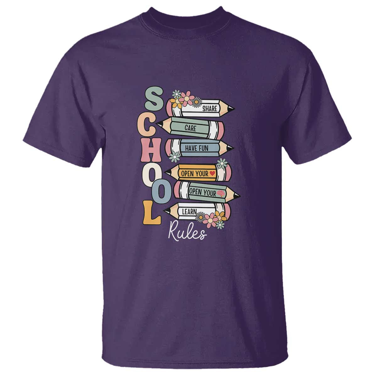 Back to School Teacher T Shirt Classroom Rules, Share, Care, Learn - Wonder Print Shop