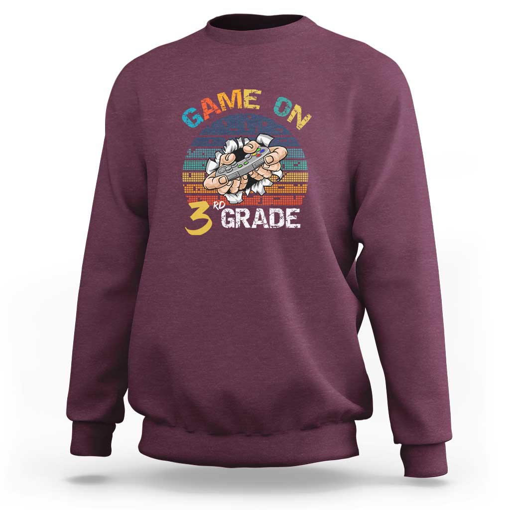 Game On 3rd Grade Sweatshirt Funny Back to School Gamer Level Unlocked - Wonder Print Shop