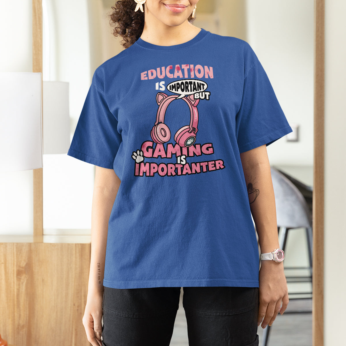 Funny Gamer T Shirt For Women Education is Imortant But Gaming Is Importanter - Wonder Print Shop