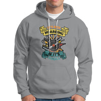 Sport gray hoodie with colorful woodworker tool graphic, front kangaroo pocket, drawstring hood