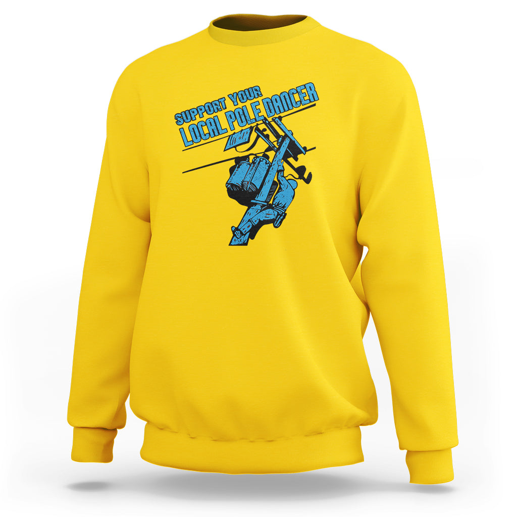 Daisy yellow crewneck sweatshirt with front pole dancer lineman graphic