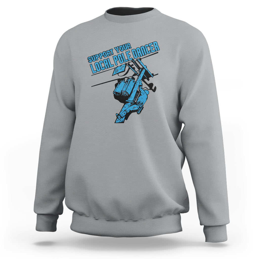 Sport gray crewneck sweatshirt with front pole dancer lineman graphic
