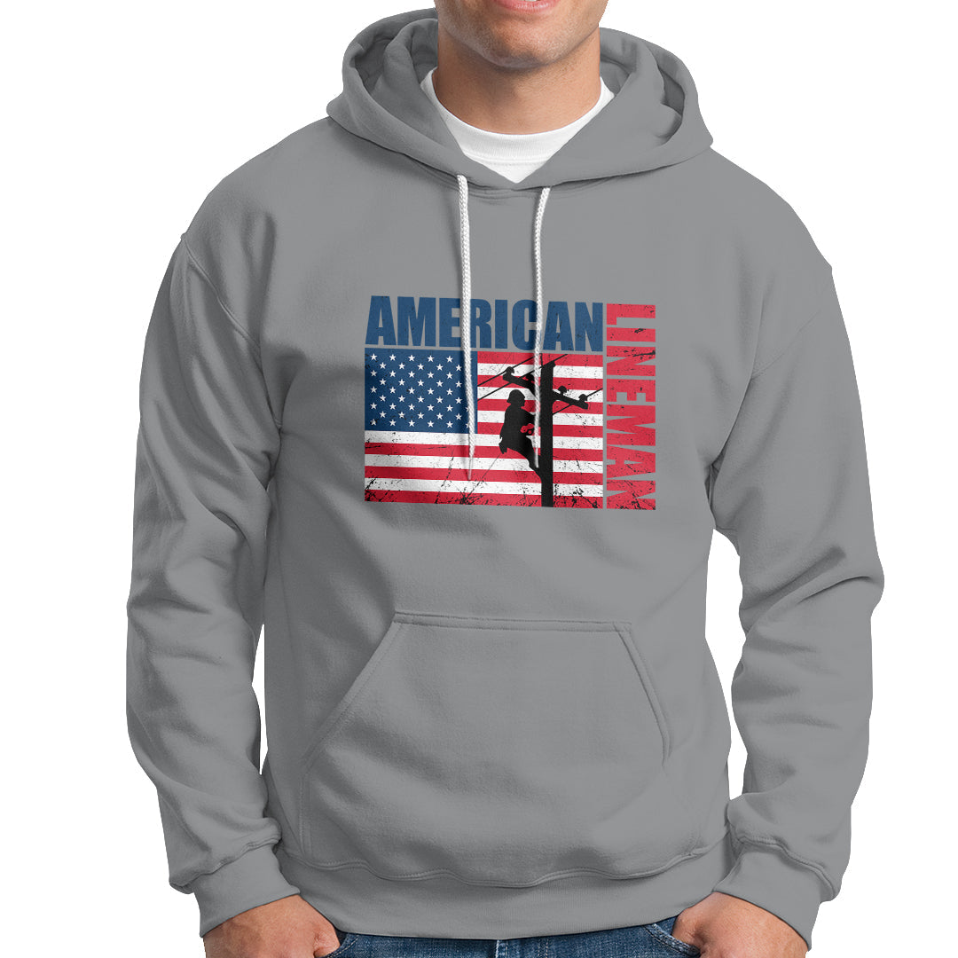 Lineman American Flag Shirt Electric Cable Lineman Hoodie - Wonder Print Shop