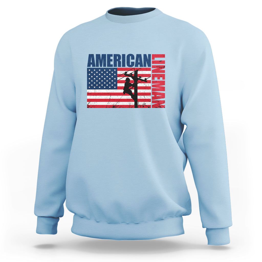 Lineman American Flag Shirt Electric Cable Lineman Sweatshirt - Wonder Print Shop