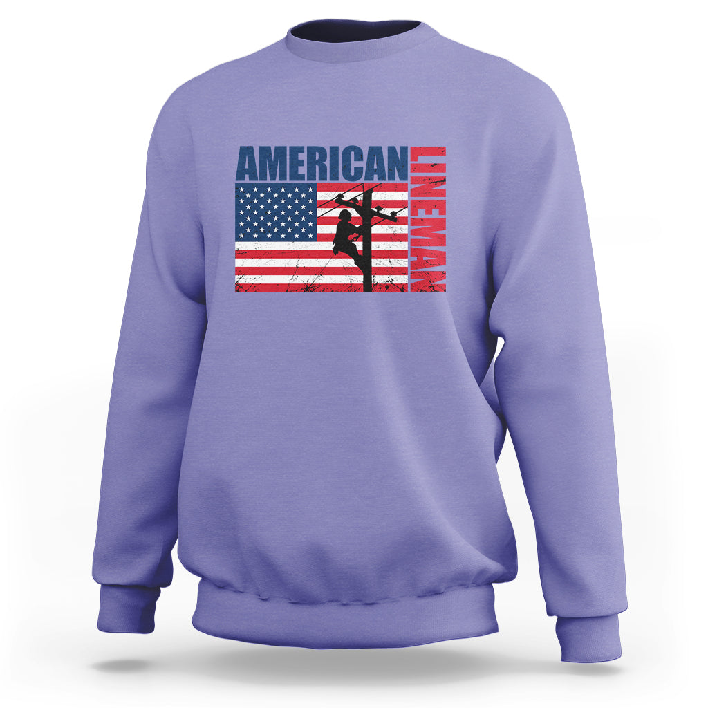 Lineman American Flag Shirt Electric Cable Lineman Sweatshirt - Wonder Print Shop