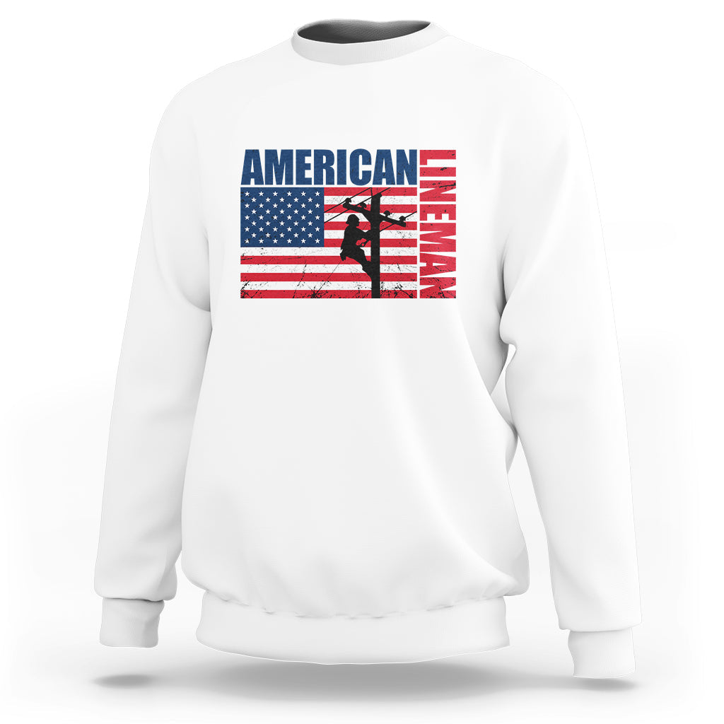 Lineman American Flag Shirt Electric Cable Lineman Sweatshirt - Wonder Print Shop