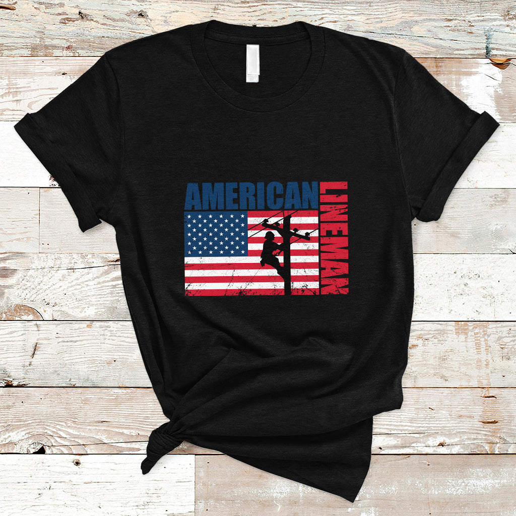 Lineman American Flag Shirt Electric Cable Lineman T Shirt - Wonder Print Shop