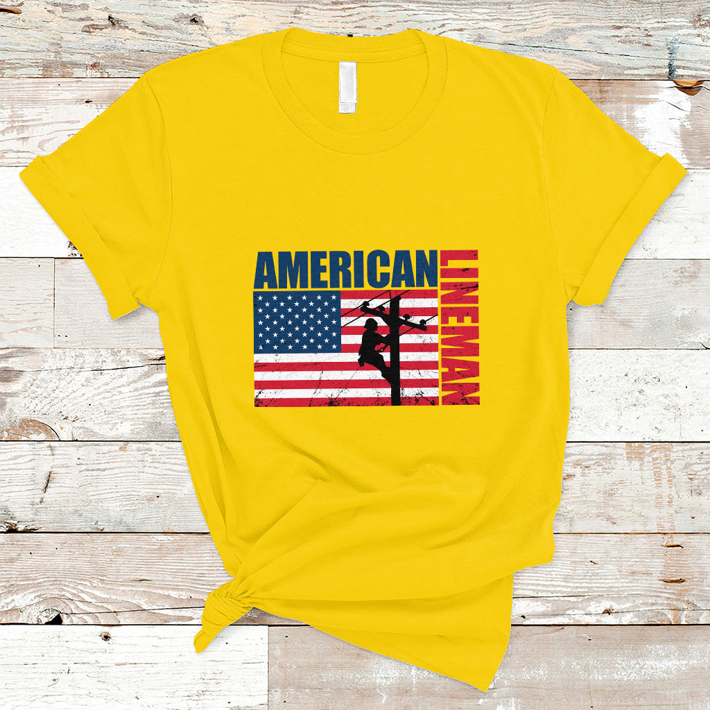 Lineman American Flag Shirt Electric Cable Lineman T Shirt - Wonder Print Shop
