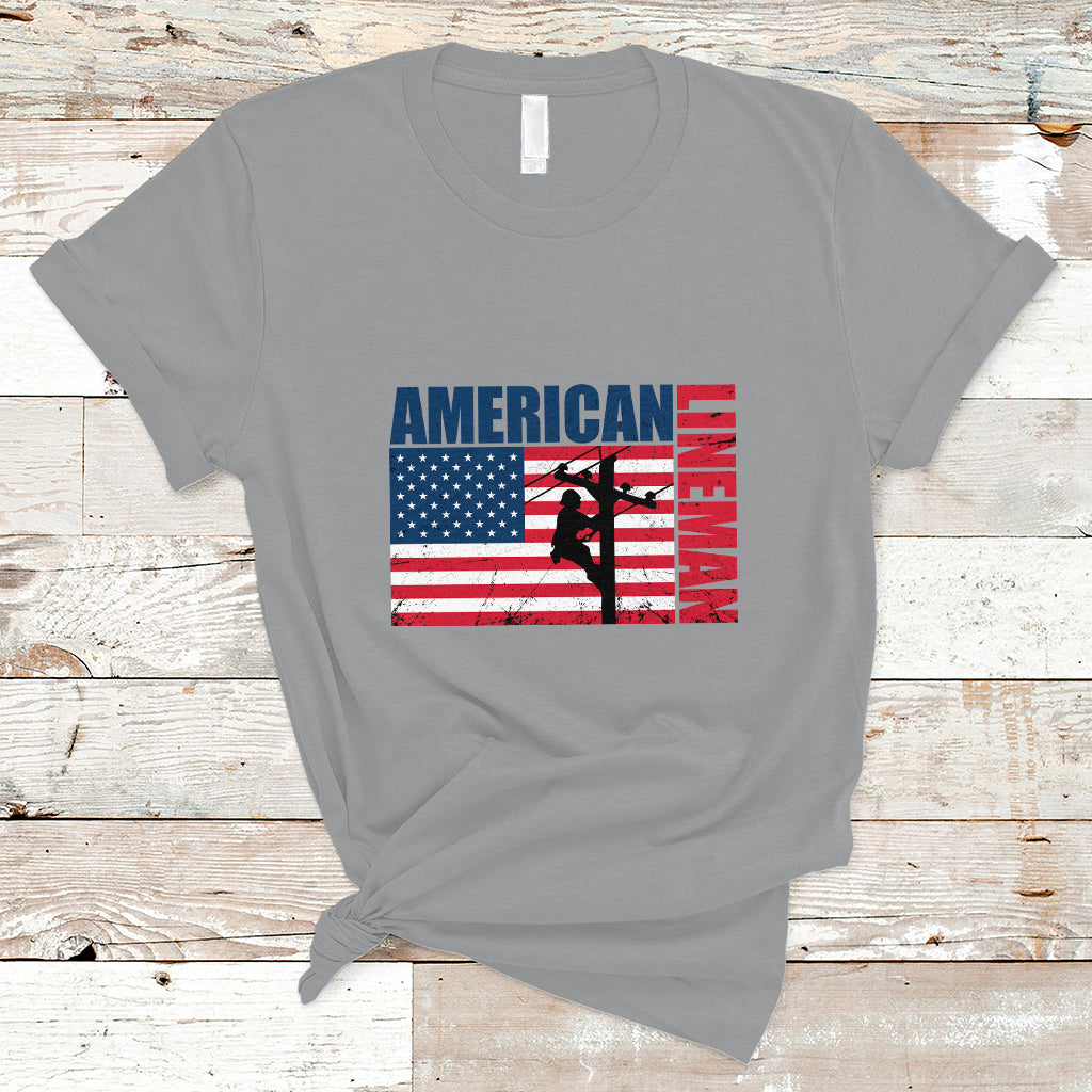 Lineman American Flag Shirt Electric Cable Lineman T Shirt - Wonder Print Shop