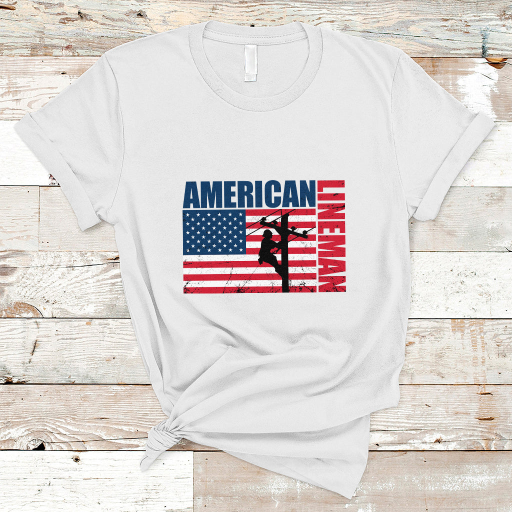 Lineman American Flag Shirt Electric Cable Lineman T Shirt - Wonder Print Shop
