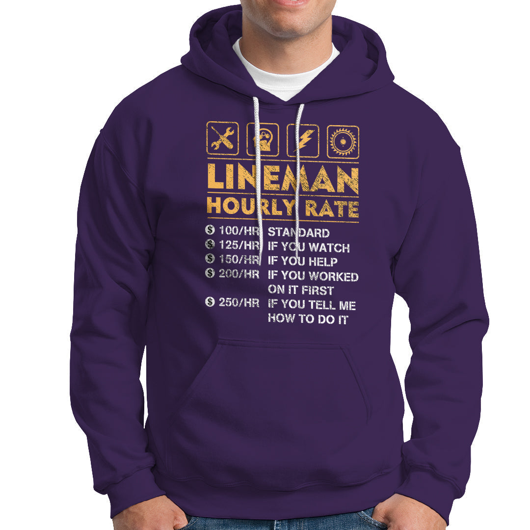 Funny Lineman Hourly Rate Gift for Lineman Hoodie - Wonder Print Shop