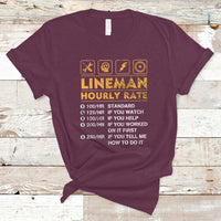 Funny Lineman Hourly Rate Gift for Lineman T Shirt - Wonder Print Shop
