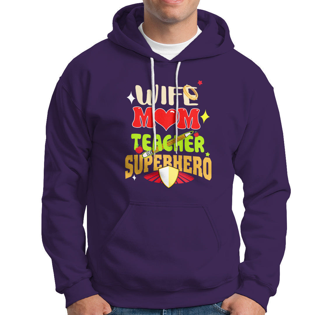 Women Teacher Hoodie Wife Mom Teacher Superhero - Wonder Print Shop