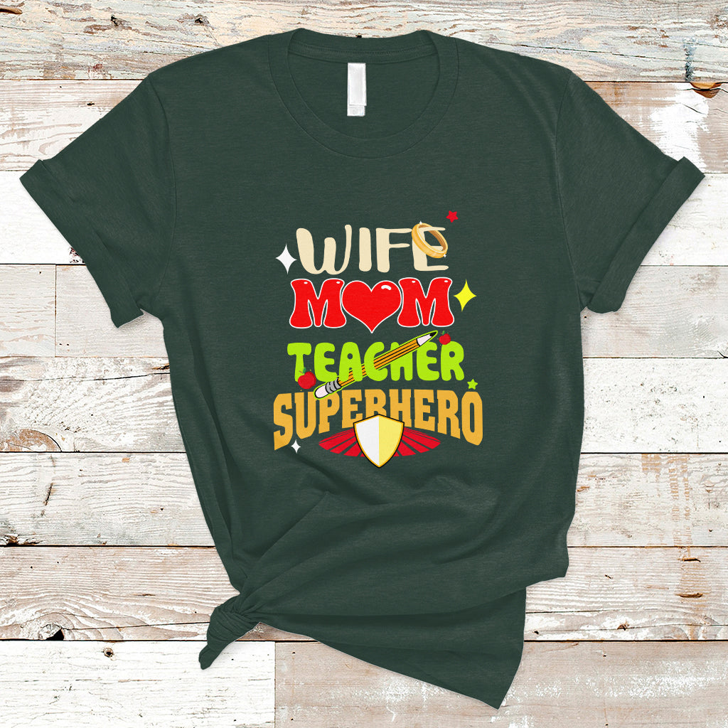Women Teacher T Shirt Wife Mom Teacher Superhero - Wonder Print Shop