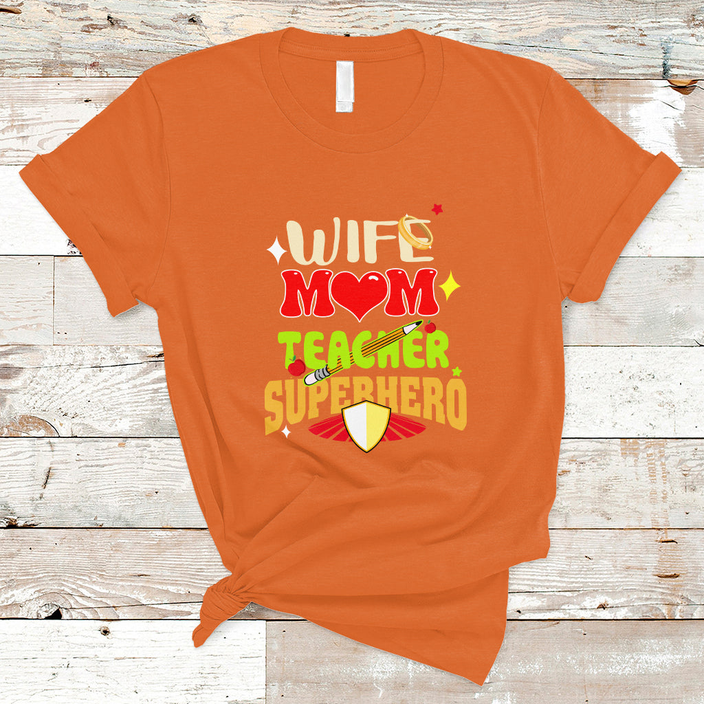 Women Teacher T Shirt Wife Mom Teacher Superhero - Wonder Print Shop