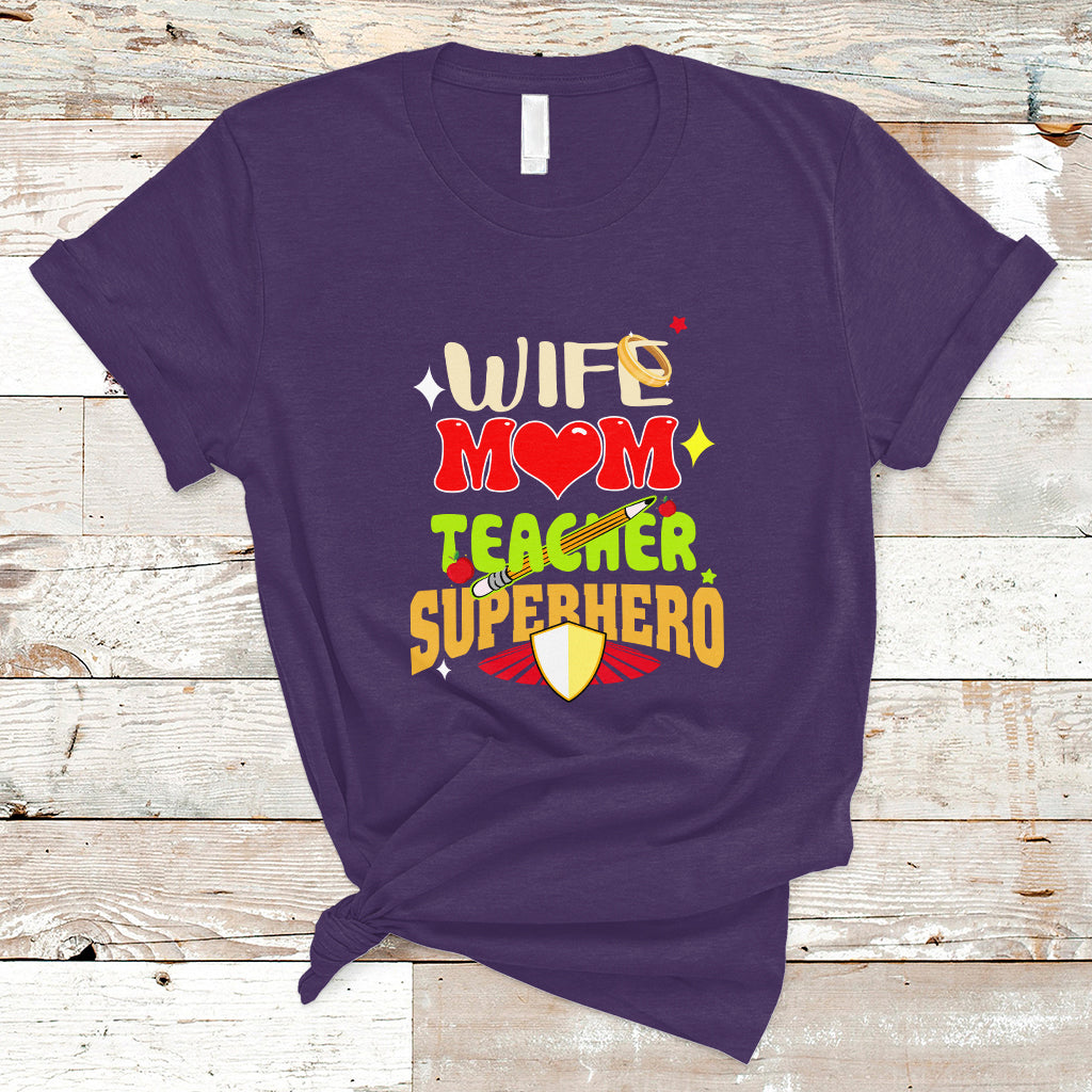 Women Teacher T Shirt Wife Mom Teacher Superhero - Wonder Print Shop