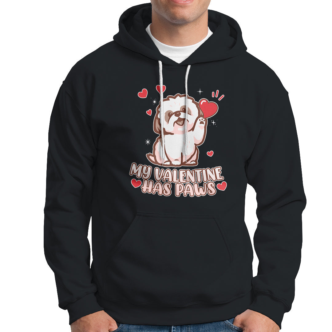 Happy Valentine's Day, Cute Shih-tzu Puppy Smiling My Valentine Has Paws Hoodie - Wonder Print Shop