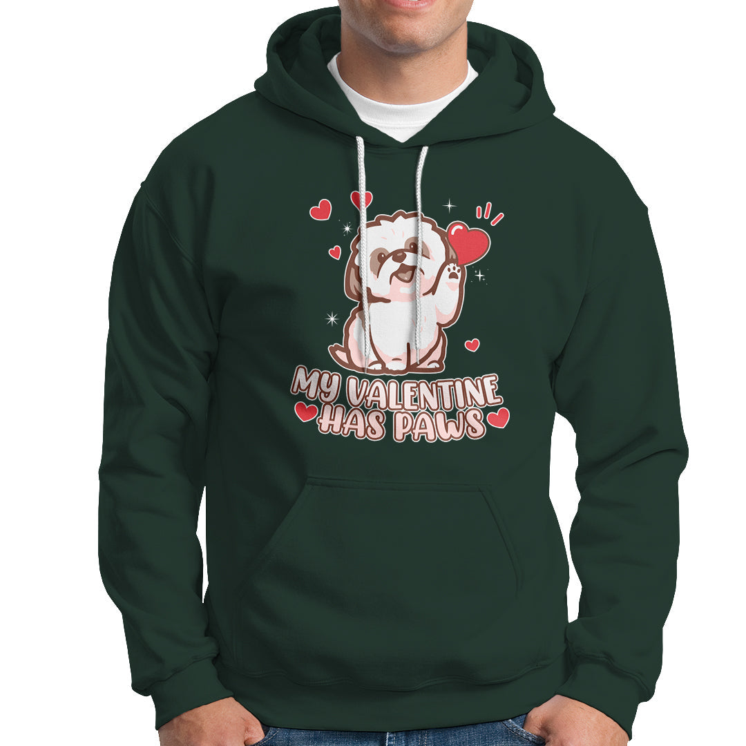 Happy Valentine's Day, Cute Shih-tzu Puppy Smiling My Valentine Has Paws Hoodie - Wonder Print Shop