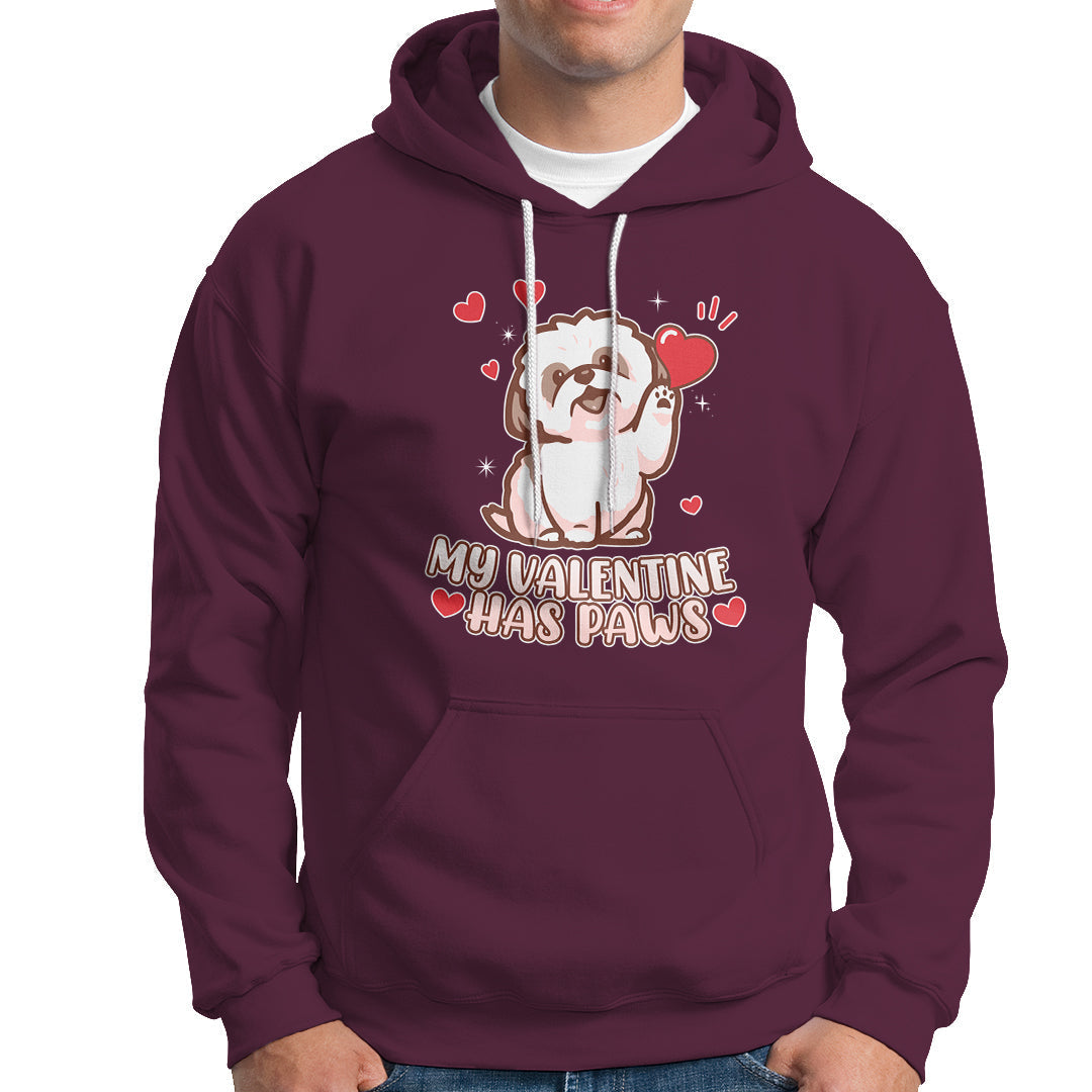Happy Valentine's Day, Cute Shih-tzu Puppy Smiling My Valentine Has Paws Hoodie - Wonder Print Shop