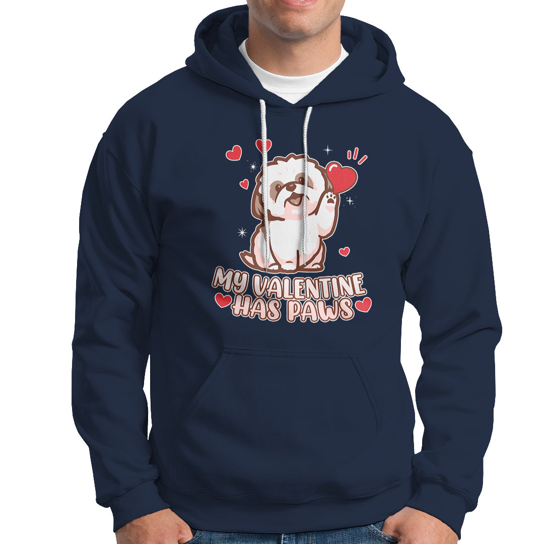 Happy Valentine's Day, Cute Shih-tzu Puppy Smiling My Valentine Has Paws Hoodie - Wonder Print Shop