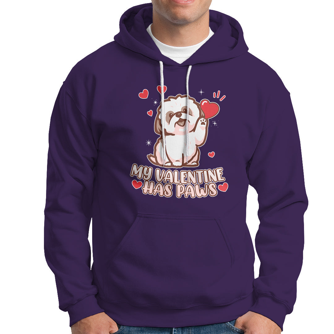Happy Valentine's Day, Cute Shih-tzu Puppy Smiling My Valentine Has Paws Hoodie - Wonder Print Shop