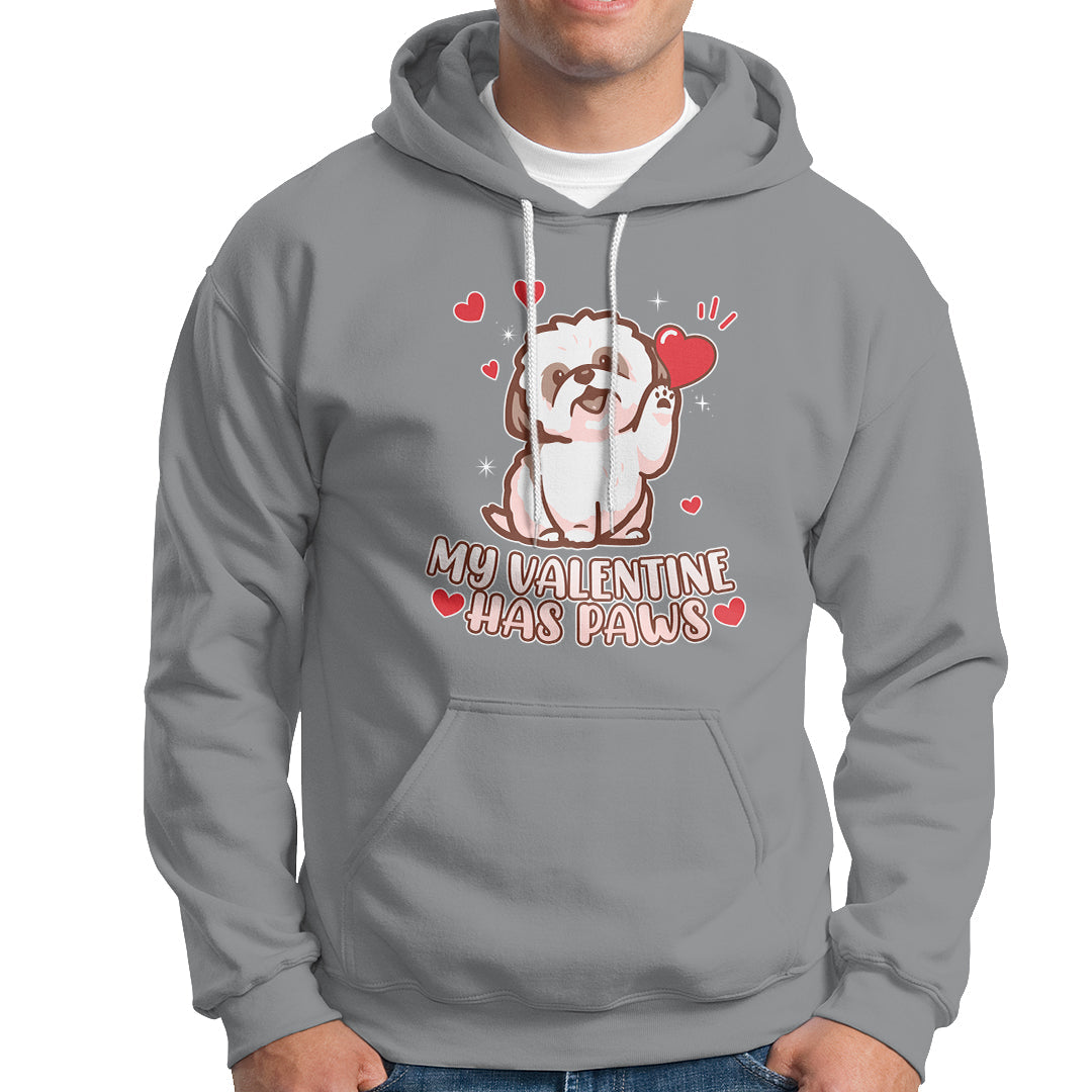Happy Valentine's Day, Cute Shih-tzu Puppy Smiling My Valentine Has Paws Hoodie - Wonder Print Shop