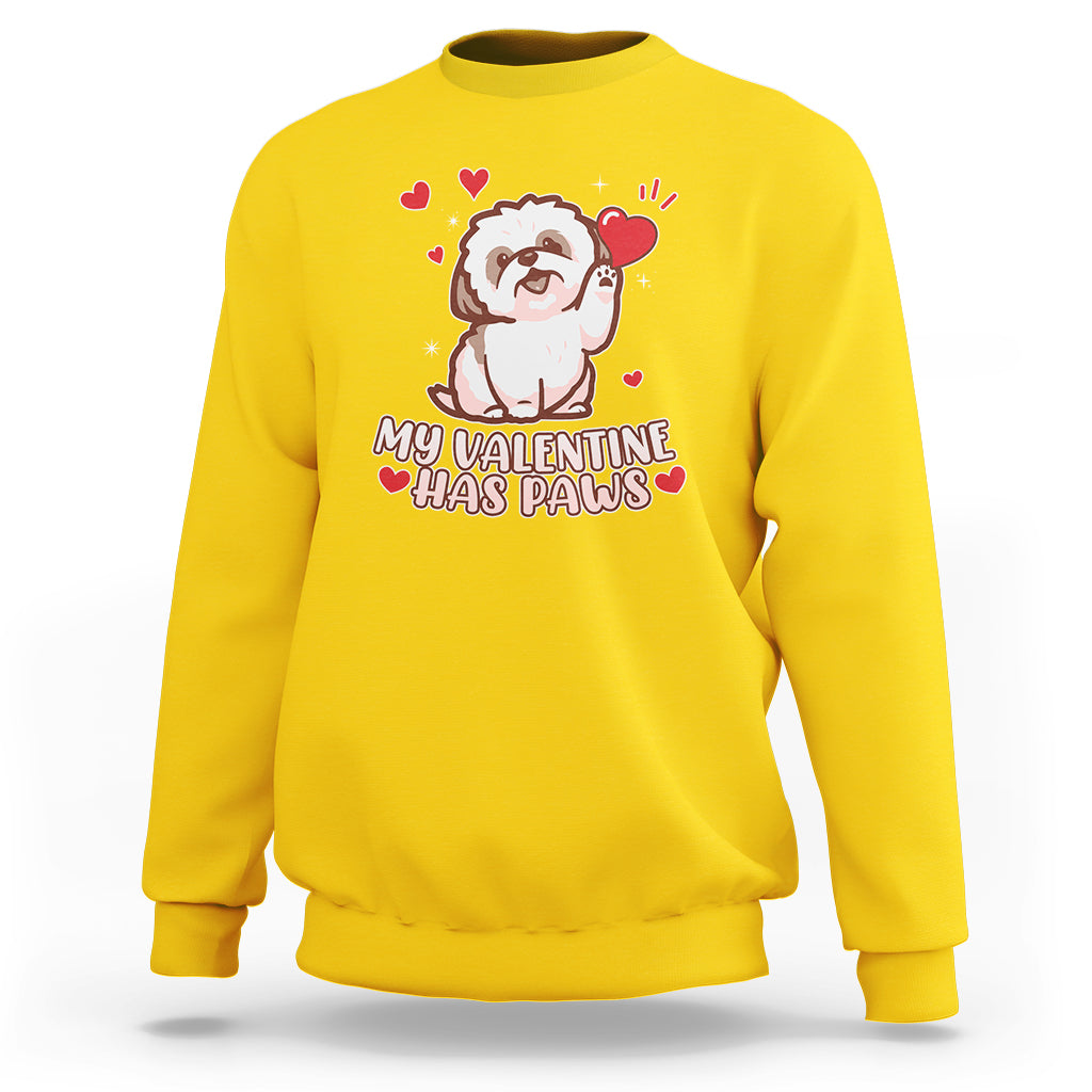 Happy Valentine's Day, Cute Shih-tzu Puppy Smiling My Valentine Has Paws Sweatshirt - Wonder Print Shop